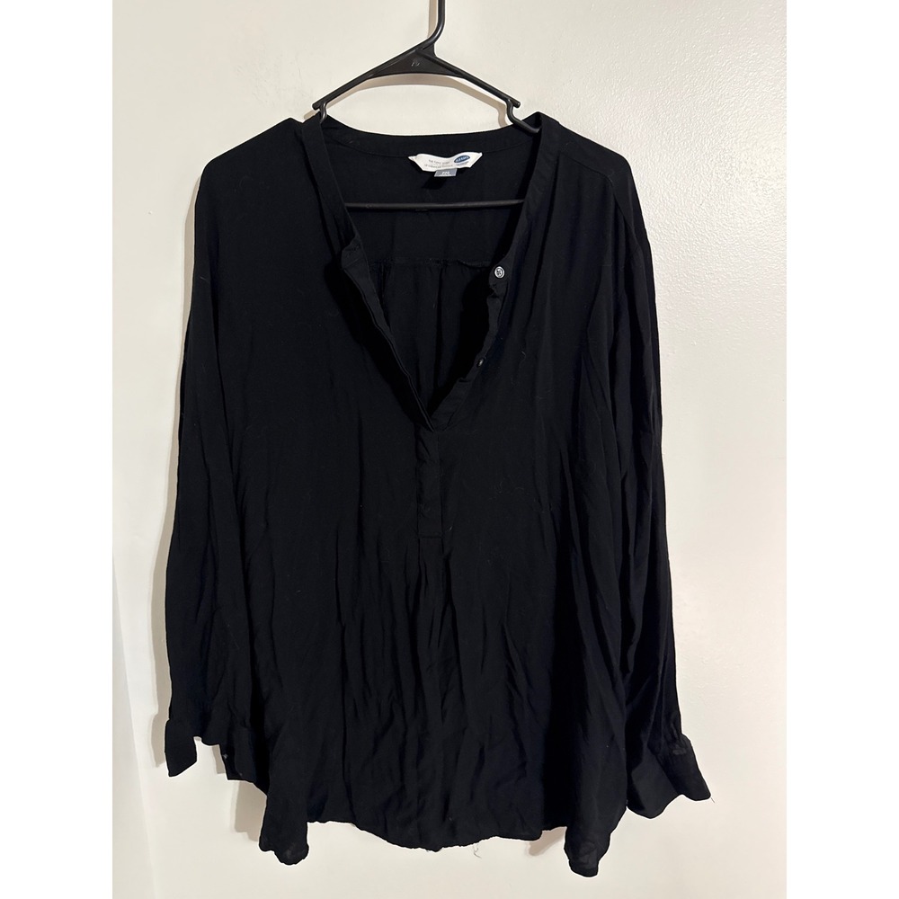 Old Navy Womens Black Rayon Long Sleeve Tunic Shirt Split Neck XXL